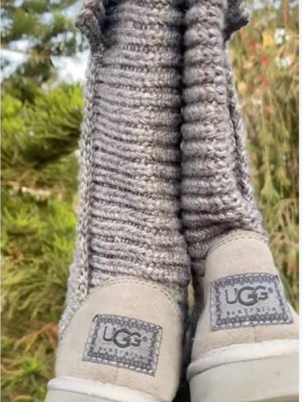 UGG Women's Gray Knit Suede Short Slippers